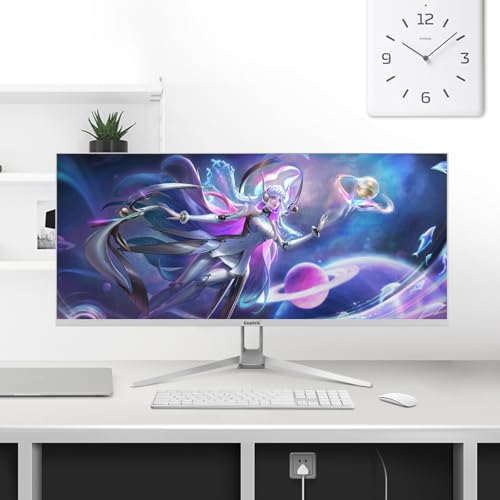 Gawfolk 34 Pulgadas IPS Ultrawide 120Hz Gaming Computer Monitor, 21:9 UWFHD (2560x1080) PC Screen, 120% sRGB, Adaptive Sync, 178° Viewing Angle, DP, HDMI, Compatible with Wall mounting - White