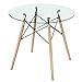 GreenForest Dining Table Modern Round Glass Clear Table for Kitchen Dining Room Coffee Table with Wood Legs