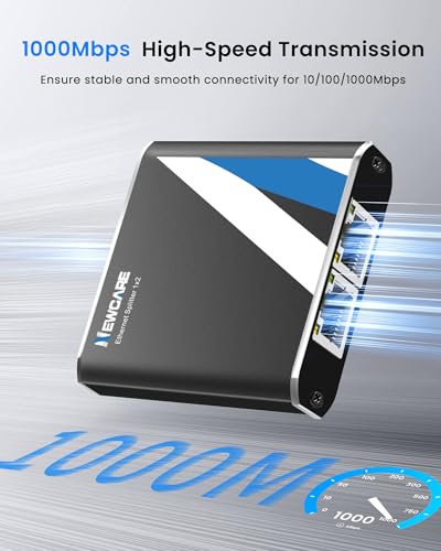 Gigabit Ethernet Splitter 1 to 2, 1000Mbps RJ45 Internet Splitter 2 Port with 3.3FT LAN Cable, Dual Network Adapter for Cat5e/6/7/8, Support 2 Devices Simultaneously