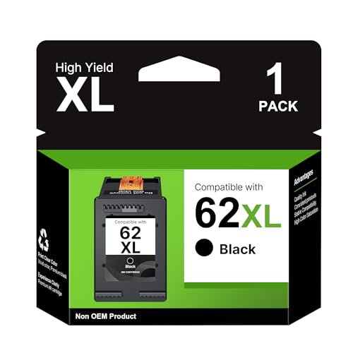 62XL Replacement for HP 62 62 XL Black Cartridges Compatible with Officejet 5740 5742 200 250 5744 Envy 5540 7640 5545 5640 5544 5547 5646 5548 5545 5541 5644 (1 Black)