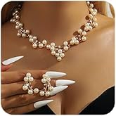 Rumtock Pearl Beads Gold Necklace with Earrings for Women Wedding Bridal Vintage Jewelry Set