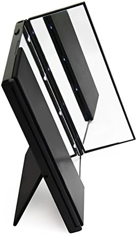 Kikyou Tri-Fold Lighted Makeup Vanity Mirror, Compact Led Light Vanity Mirrors Folding Illuminating Travel Mirror with Standing (black)