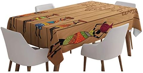 Yeuss African Tablecloth Table Covers,Ancient Girl Images on Vintage Wooden Texture Ethnic Female Fashion Art Concept,Multicolor 132 cm x 178 cm