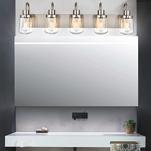 YAOHONG Modern Bathroom Vanity Light 5Lights Lamp in Satin Nickel
