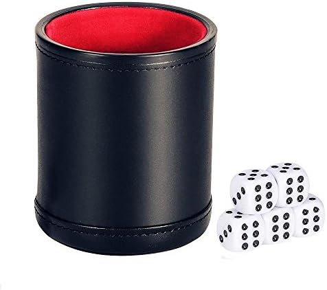 Dice Cup with 5 Dices, Bagent PU Leather Felt Lined Professional Mini Dice Shaker Cup Set for Yahtzee / Craps / Backgammon or other Dice Games (RR-08)