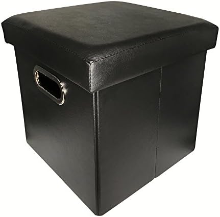ZHICHEN Ottoman Storage, Cube Basket Bins, Foot Rest Seat, Folding Leather Organizer or Coffee Table, Clutter Toys Collection, with Hand Buckle Quick Assembly Easy Carry (Black)