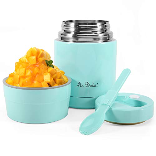 Mr.Dakai Insulated Lunch Containers Thermoses Food Jar Vacuum Stainless Steel 27 oz Leak Proof Keep Food Cold Hot Container for Kids Adult Lunch Box School Camping Outdoors, BPA Free (Cyan Blue)