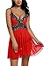 Avidlove Women V Neck Babydoll Strap Lingerie Lace Chemise Teddy Outfits (XXL, Red)