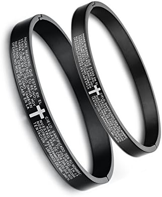 LALOPEZ Men&Women Jewelry Titanium Steel English Lord's Prayer Cross Bible Couples Bracelets Bangle