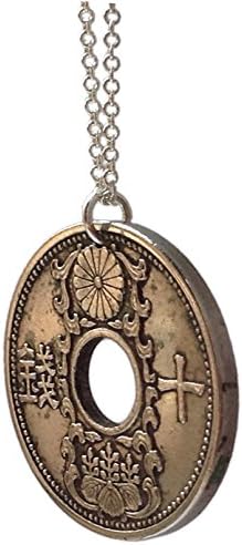 Handmade Antique Japanese Ten Sen Coin Necklace (1933-1937) with Sterling Silver Chain (32 Inches)