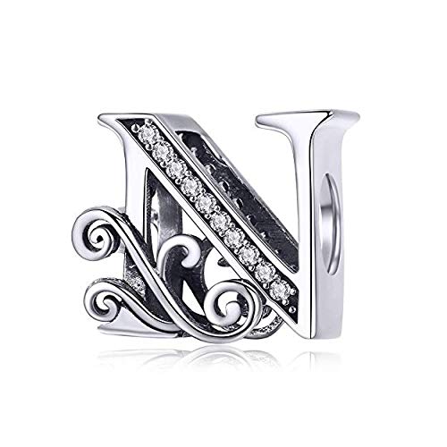 Genuine 925 Sterling Silver Initial A-Z Alphabet Bead 26 Letter Charms for Pandora Bracelet Jewellery (N)