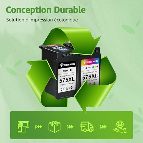 GREENSKY PG-575XL CL-576XL Cartouches d'encre Remplacement Pour canon 575 et 576 575XL 576XL Noir et Couleur Pour Canon PIXMA TR4755i TR4756i TS3750i TS3550i TS3551i TR4750i TR4751i TS3751i TS3752i