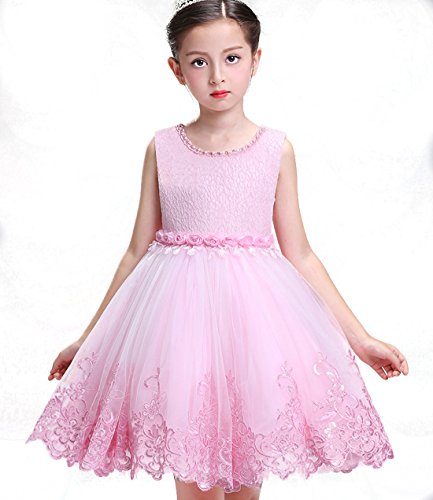 ZAH Girl Dress Kids Ruffles Lace Party Wedding Dresses(Pink,2-3Y)