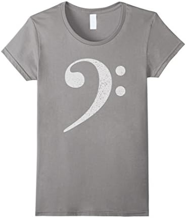 Women's Bass Clef T-Shirt w/ Scratches for Bass Players and Bassists Small Slate