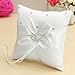 Hosaire Ring Bearer Pillow 4 x 4 inches Bow Rhinestone Double Heart Ring Pillow Wedding Decoration White