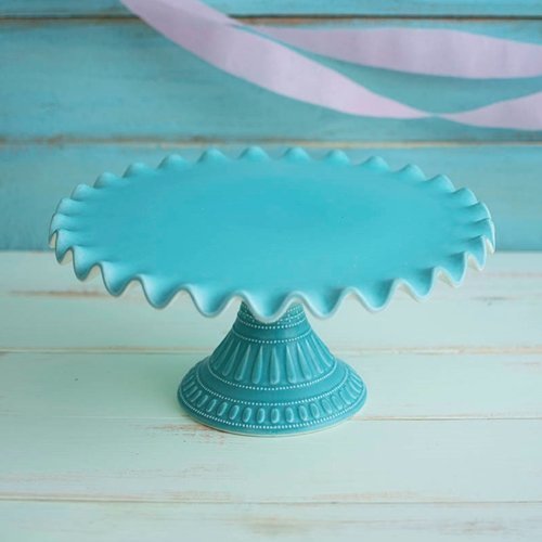 Ceramic Cake Stand. Cake & Dessert Stand, 14 in. Diameter, Ruffled