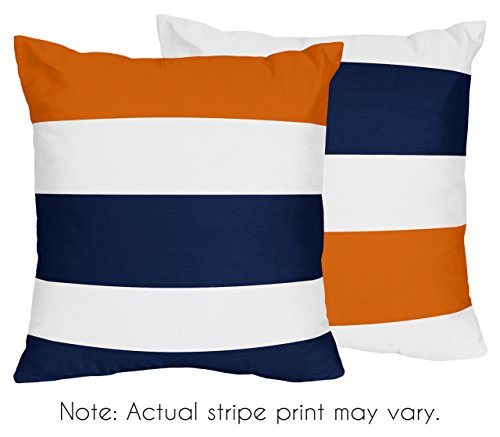 Sweet Jojo Designs 2-Piece Navy Blue, Orange and White Decorative Accent Throw Pillows for Stripe Collection