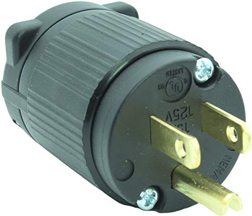 Journeyman-Pro 515PV 15 Amp 120-125 Volt, NEMA 5-15P, 2Pole 3Wire, Straight Blade, Male Plug Replacement Cord Outlet, Commercial Grade PVC Black (BLACK 1-PACK)