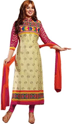 Rozdeal Women's Cotton Anarkali Unstitched Dress Material Free Size Cream