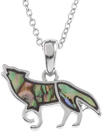 The Quirky Pagan - Abalone Jewellery Wolf Necklace Natural Blue Green Paua Shell Silver Jewellery for Girls Women Hypoallergenic …