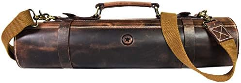 Leather Roll Knife Storage Bag | Elastic and Expandable 10 Pockets | Adjustable/Detachable Shoulder Strap | Travel-Friendly Chef Knife Case Roll By Aaron Leather