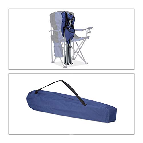 Relaxdays Campingstuhl faltbar, mit Getränkehalter, mit Rückenlehne und Armlehne, HxBxT: 93x77x52 cm, blau-schwarz – Bild 7