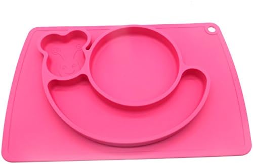 Silicone Snail Shape Place Mat (Rose) for Kids Children Toddlers Babies Highchair Feeding Tray Kitchen Dining Table with Built in Plate or Bowl 3 Compartment Portable Non Slip Surface