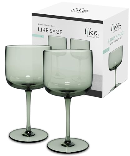 like. by Villeroy & Boch – Like Sage Wine Goblet Set 2 pces, Coloured Glass Green, Capacity 270 ml