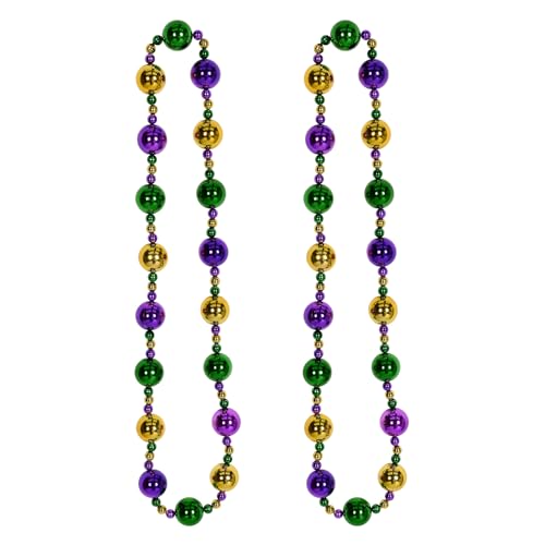 Beistle Jumbo Mardi Gras Beads Necklaces – 2 Oversized Green Gold and Purple Me…