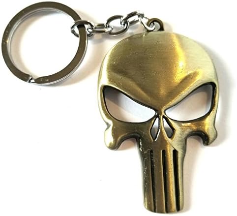 Punisher Skull Keychain - Marvel accessory for your home, auto, or boat keys (Gold, alloy)