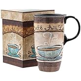 Topadorn Ceramic Travel Mug Coffee Cup Latte Mug with Lid and Color Gift Box, Perfect for Coffee and Tea, Cafe