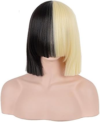 AOGSY Short Wig for Women Cosplay Sia Synthetic Hair Black Gold Half This Is Acting