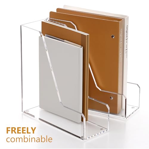 SANRUI Acrylic File Organizer, Clear Desk Organizer and Storage Bins Holding for Folders, Binders, Notebooks, Envelopes, Multi-purpose Magazine File Organizer for Home Office, 2 Pack