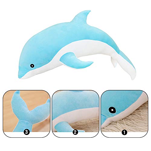 Surakey Kuscheltier Delfin 50 cm - Süße Delfin Plüschtier, Stofftier Delfin Kissen Puppen Spielzeug Geschenke für Kinder Mädchen Jungen Freunde, Blau – Bild 4