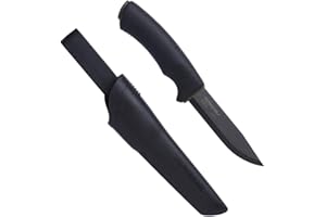 Morakniv Carbon Steel Fixed-Blade Bushcraft Knife with Sheath, Black, 4.3 Inch