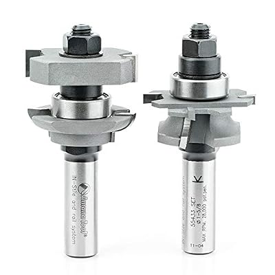 Amana Tool 55433 Carbide Tipped InStile & Rail Concave 5/32 R x 1-5/8 D x 5/8 to 1-1/8 CH x 1/2 Inch SHK w/Lower BB Adjustable Router Bit Set for Plywood