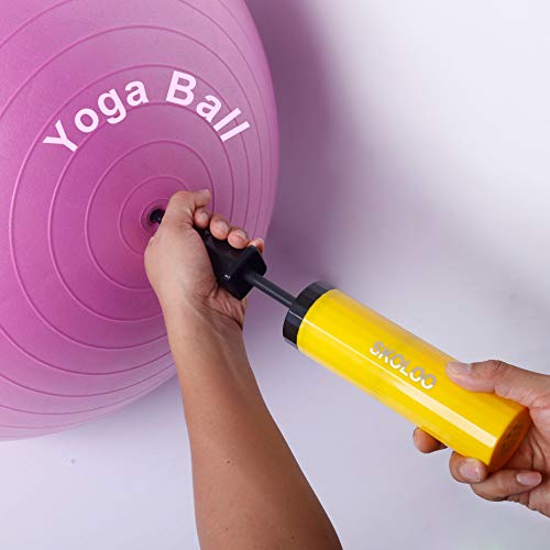 SKOLOO Hand Air Pump for Balls: Yoga Ball, Horse Hopper, Unicorn Bouncer, Balloon, Gym Ball, Inflatable Bouncing Horse, Two-Way Hand Pump, Yellow