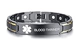 Blood THINNER Black Ion Plated Stainless Steel Magnetic Therapy Health Emergancy Medical Alert ID Bracelets for Men Dad,8.6