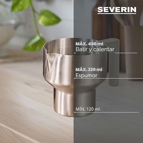 Batedor de leite por indução severin, batedor elétrico seguro para máquina de lavar louça, pote de espuma, aço inoxidável escovado/bege, sm 3589