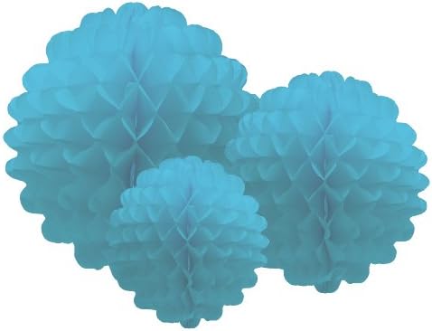 Party Partners Design Hanging Honeycomb Tissue Aqua Blue Pom-Pom Decoration Balls, Set of 3