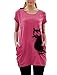 Allegra K Lady Round Neck Short Sleeve Cat Prints Loose Tunic Top L Fuchsia