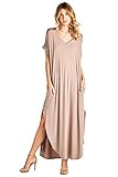 12 Ami Solid V-Neck Pocket Loose Maxi Dress Taupe L
