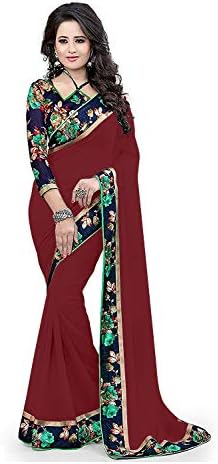 IkonikbeZ® Womens Fancy Border Chiffon Saree With Blouse Piece(Chiffon Sarees For Women Under 300)
