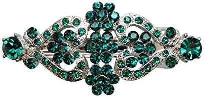 Faship Green Rhinestone Crystal Floral Double Hearts Hair Barrette Clip
