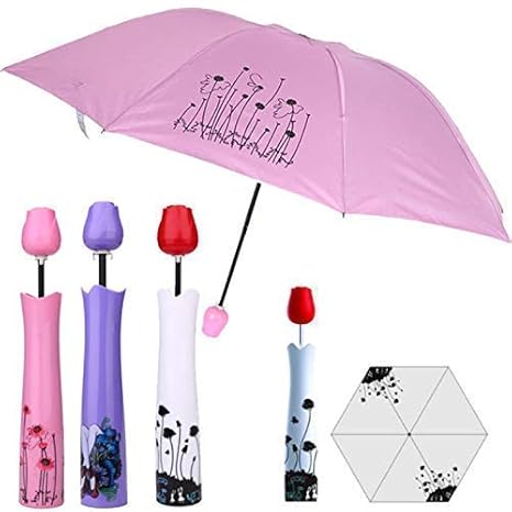 Rose Flower Case Umbrellas for Women Stylish Umberallas for Rain and Umbrellas for Sun Protection Umbrella 3 Fold | 1 Pcs Umbrella(Color and Print May Vary)