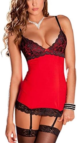 Wantmore Women Lace Backless Halter Dress Babydoll Lingerie Mini Teddy Red XL
