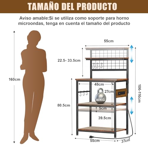 FURRIFIC Alacenas para Cocina con Estación De Carga, Muebles para Cocina con Altura Regulable, Estante para Cocinas para Horno Microondas, 6 Ganchos, 4 Tipos de Regulación de Altura, Sala, Oficina...