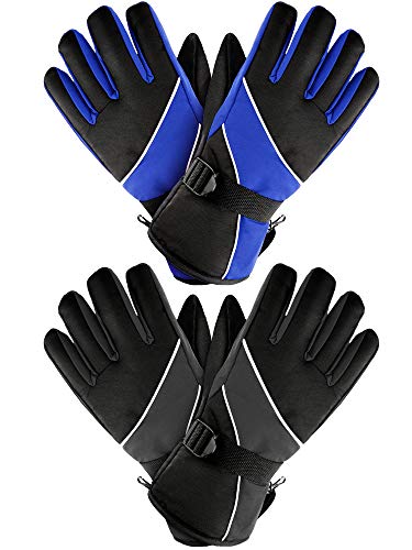 SATINIOR 2 Pairs Snow Gloves Waterproof Winter Ski Gloves Insulated for Men Women Adult Kids(Average Size,Royal Blue, Black)