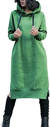 NUTEXROLWomen's Thickening Long Fleece Sweatshirt String Hoodie Dress Pullover Plus Size