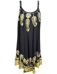 Womens Summer Strap Dresses Batik Embroidered Relaxed Lounger OneSize